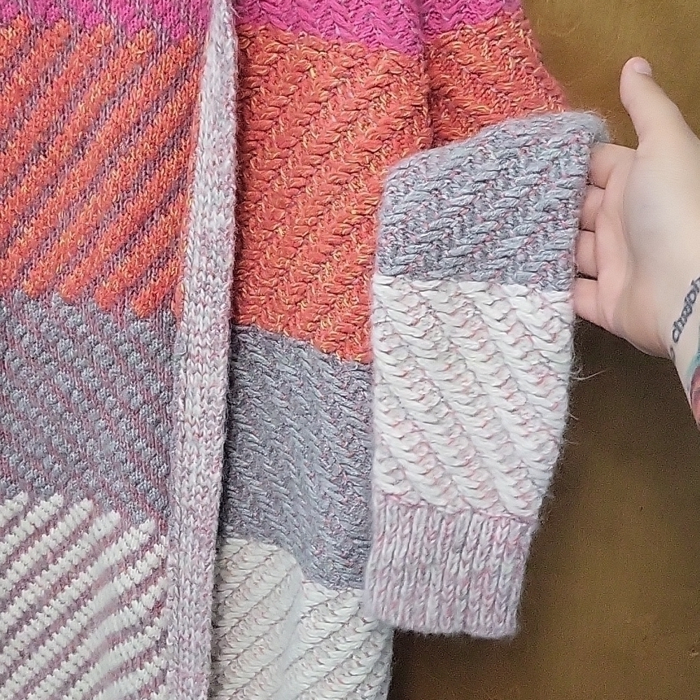 American Eagle Nylon/Cotton/Wool/Alpaca/Mohair Blend Colorblocked Thick Cardgian - Picture 3 of 7